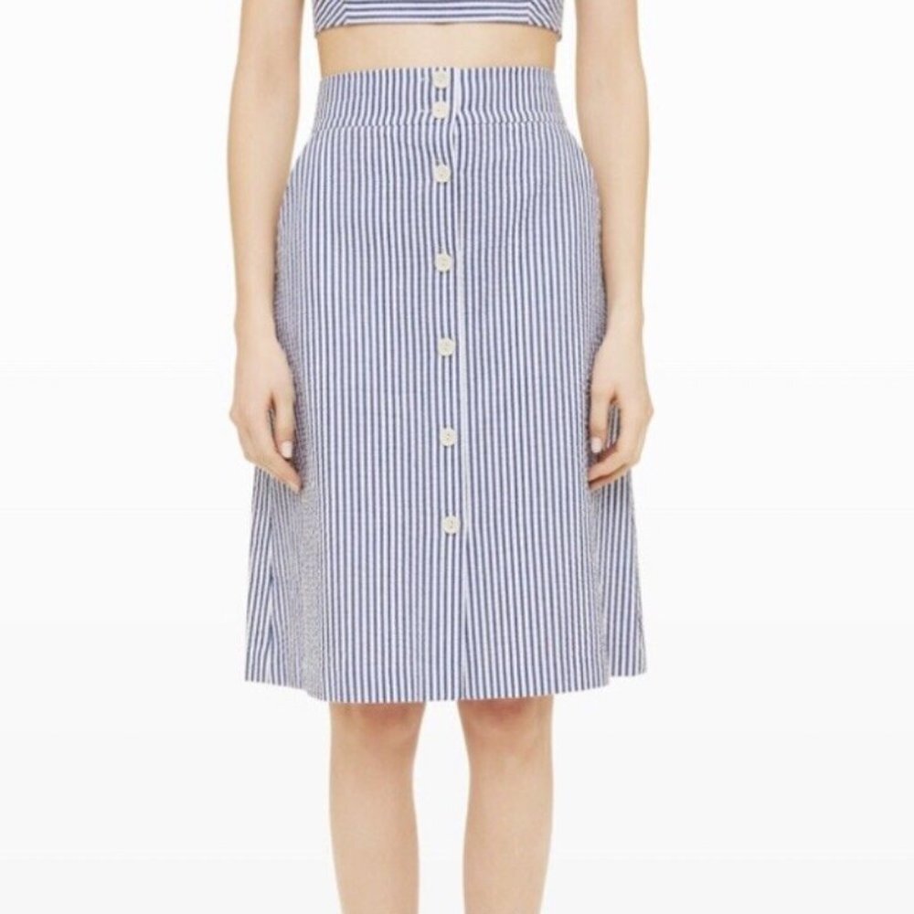 CLUB MONACO VALENCIA WHITE BLUE NAUTICAL STRIPED SEERSUCKER HIGH WAIST SKIRT - 0